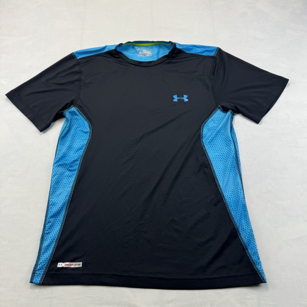 Under Armour HeatGear Men's Fitted Tee Size M Navy Blue Colorblock